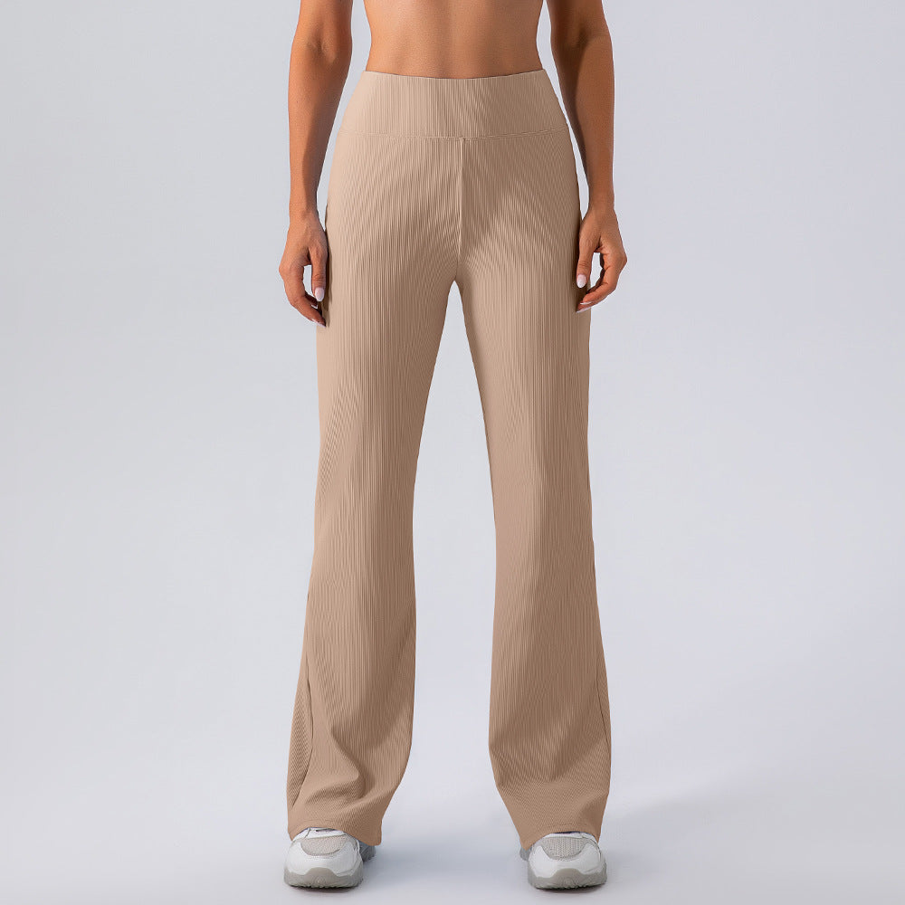 Threaded solid wide-leg flared pants