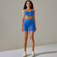 Seamless solid color back cross sport bra + shorts 2-piece set