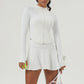 Long Sleeve Full Zipper Top + A-Line Tennis Skirt Culottes Set