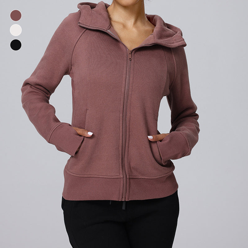 Long Sleeve Padded Hooded Zip-Up Sports Jacket