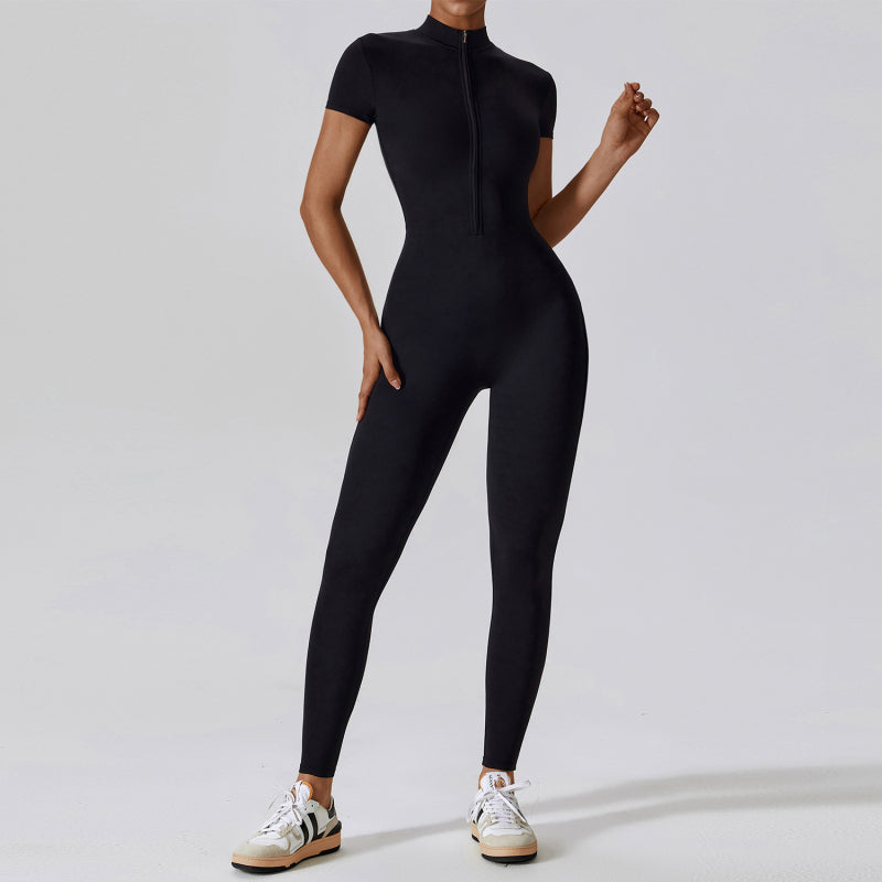 Zip short sleeve fitness bodysuit