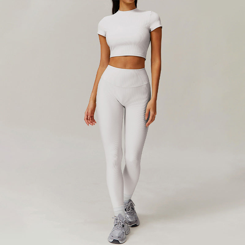 Quick-Dry Short sleeve sports crop top + High-waist legging 2-piece set