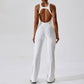 Solid flared trousers cutout back jumpsuit