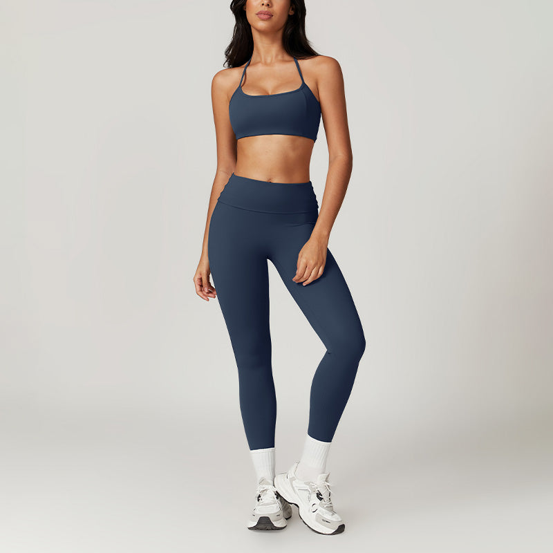 Quick Dry Halterneck Bra + Sports Leggings-2 Pieces Set