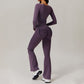 Long Sleeve Fitness jacket + Flared Leg pants 2-piece set