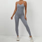 Solid color suspender sports jumpsuit