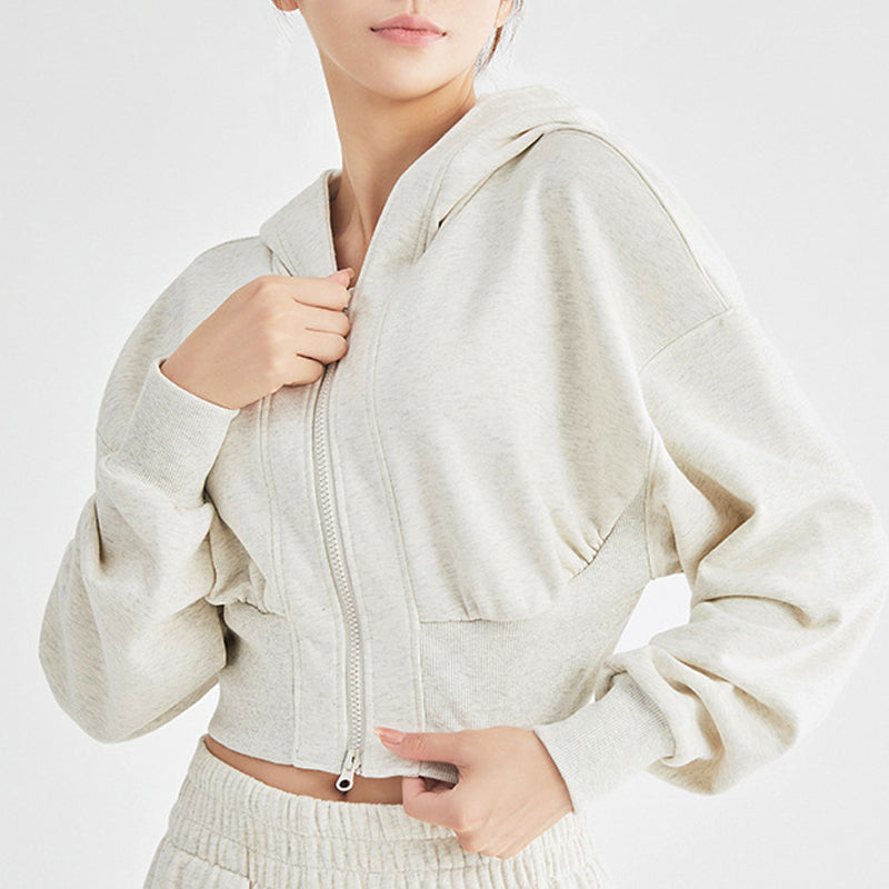 Casual Zip Cropped Sports Hooded Jacket