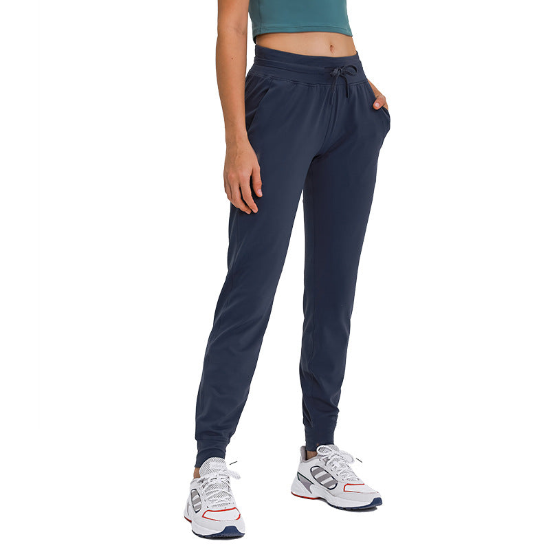 Solid Color Quick-Drying Drawstring High Waist Jogging Pants