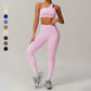 Quick-dry one shoulder sports bra + High waist leggings 2 pieces set