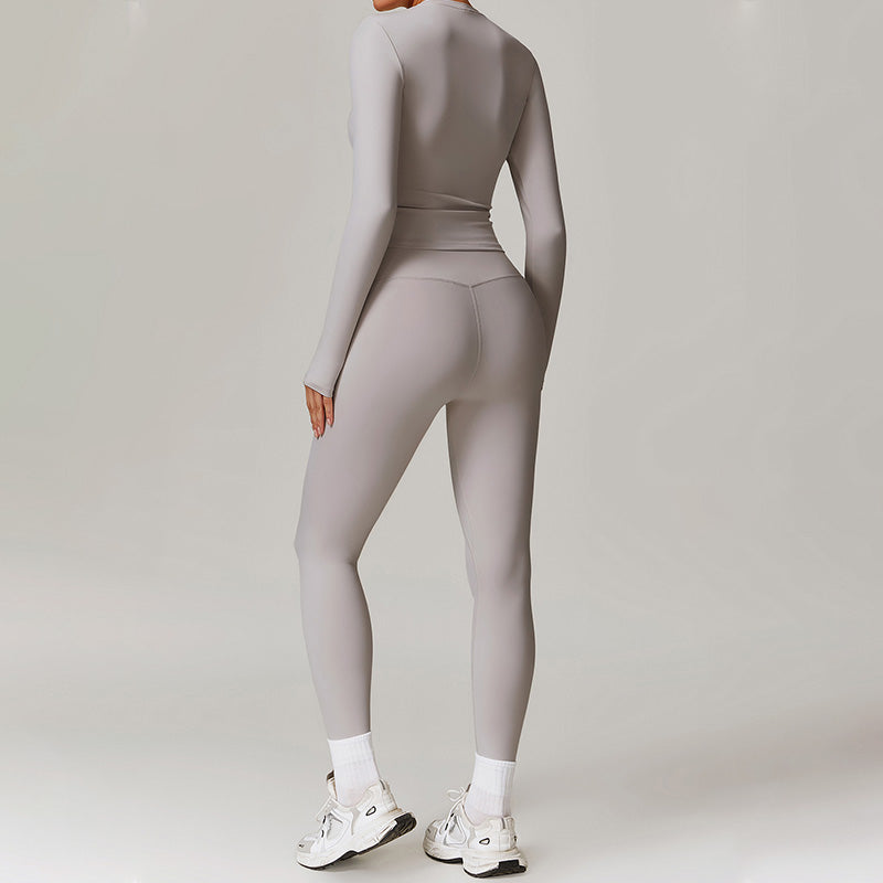 Silmming Fleece Long Sleeve Top + High waist leggings set