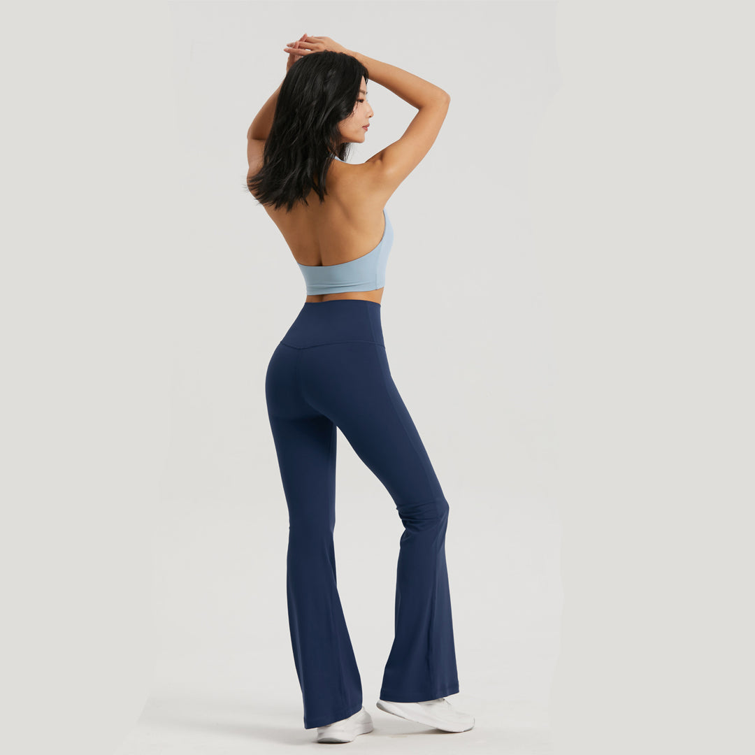 Solid color flared pants + sports bra 2-piece set