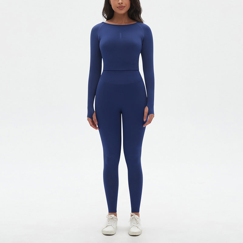 Seamless High resilience Sports Long Sleeve Top + High-Waisted Legging Set