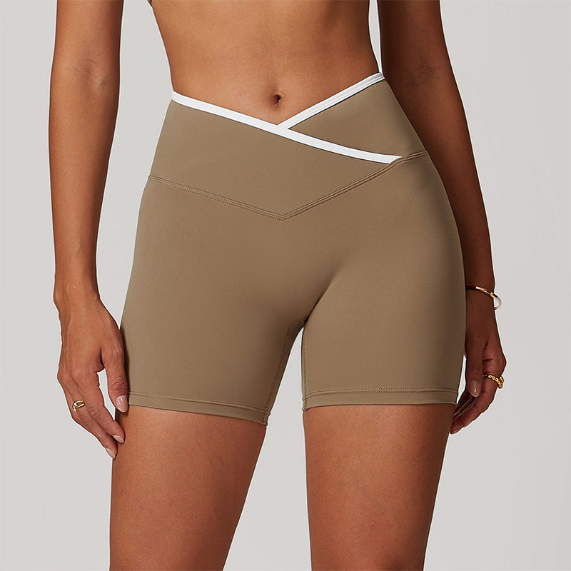 Crossover high-waisted sports shorts