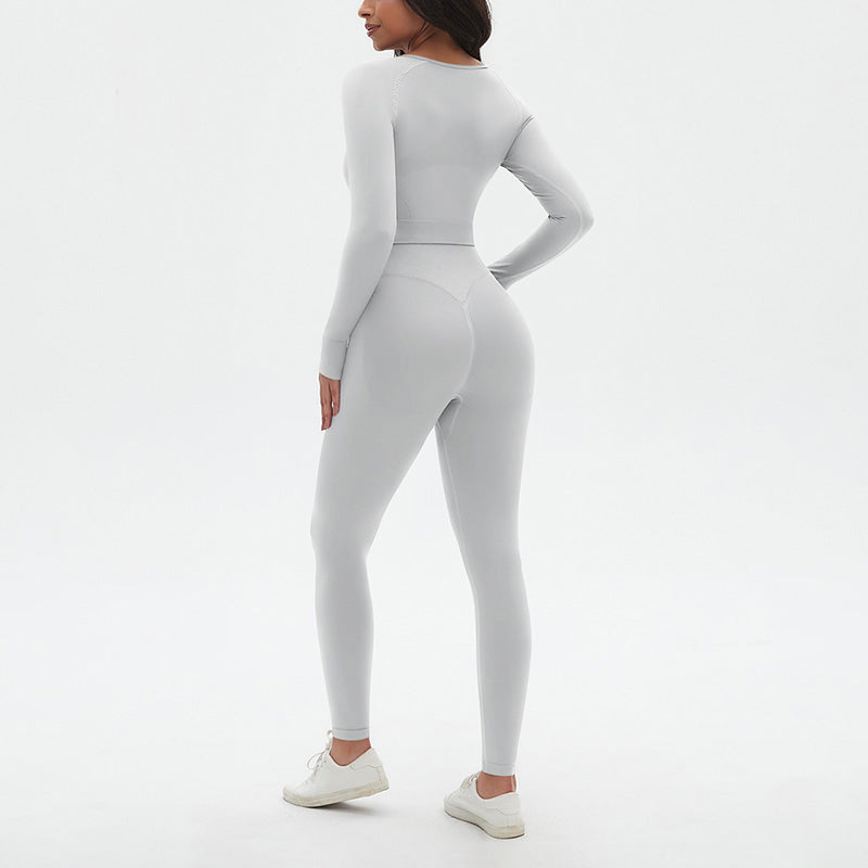 Seamless High resilience Sports Long Sleeve Top + High-Waisted Legging Set