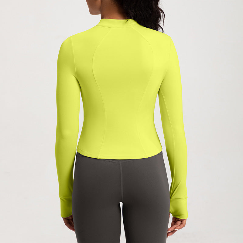 Sliming Stand Collar Long Sleeve Half Zipper Yoga Top