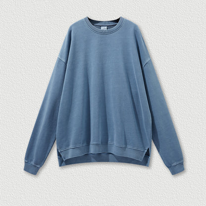 Bottom-slit vintage pullover sweatshirt