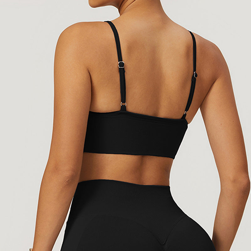 Seamless V Neck Quick-Dry Thin Straps Sports Bra