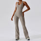 Solid flared trousers cutout back jumpsuit