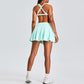 Breathable Cross Back Sports Bra + Pleated Tennis Skirt 2-Piece Set