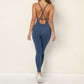 Solid color cross back sports jumpsuit