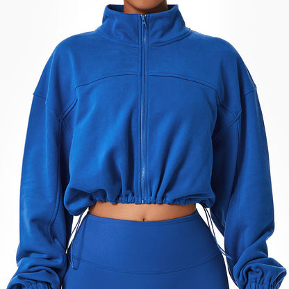 Short solid color zipper sports jacket