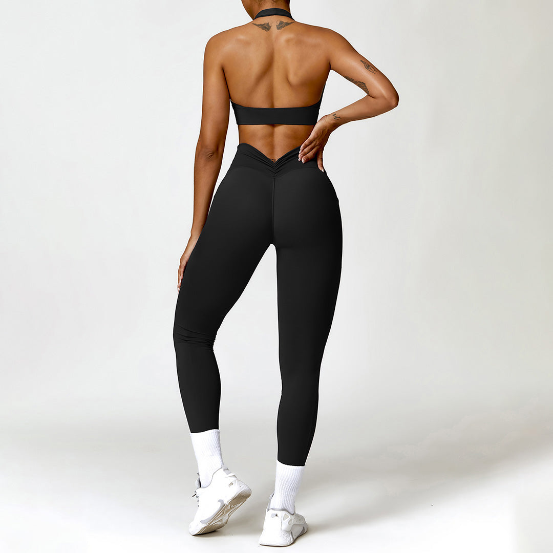 Tight-fitting halterneck beauty back yoga set