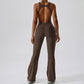 Solid flared trousers cutout back jumpsuit