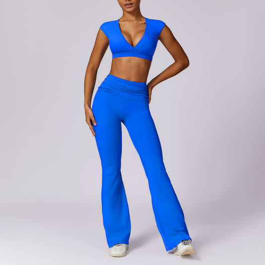 Tight bra & waist ruffled casual pants sports sets