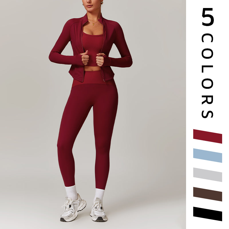 Long Sleeve Full Zipper Fitness Top + High waist leggings 2-pieces set