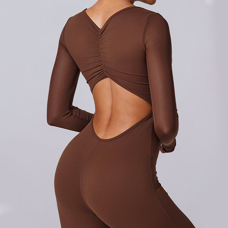 Backless Mesh integrated long sleeved jumpsuit