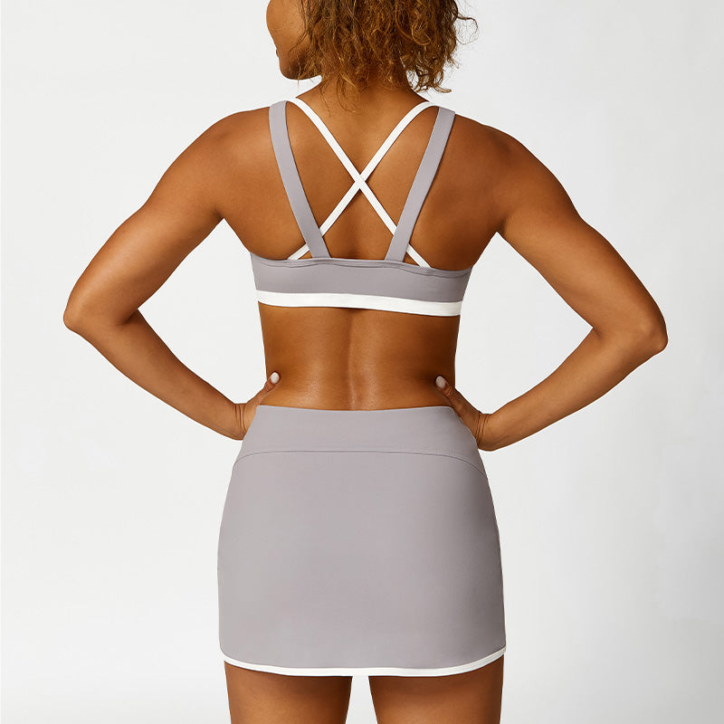 Ultra-Soft Cross Back Gym Bra + Skirts Yoga Set