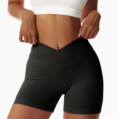 Cross-waisted hip-lift sports shorts