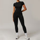 Threaded seamless short sleeve top+ tight leggings 2 pieces set