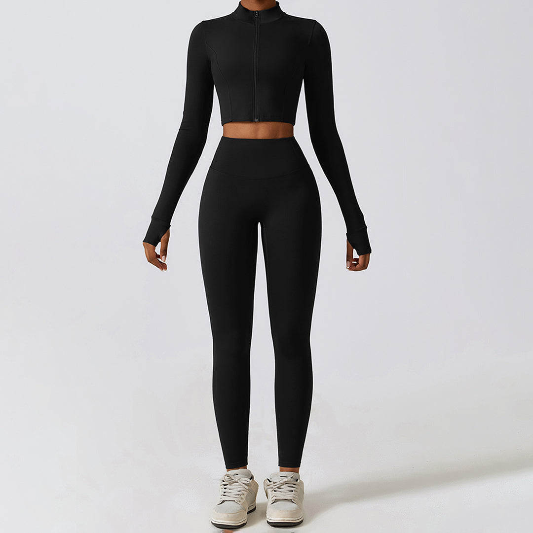 High waist elastic yoga jacket three-piece set