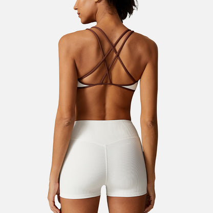 Breathable Contrasting Thin Straps Sports Bra+ Shorts Set