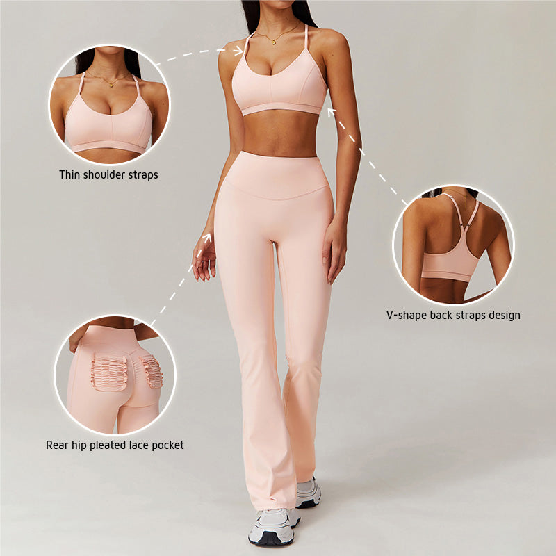 Thin straps sports Bra + Flared Leg pants 2-piece set