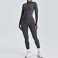 Long Sleeve Full Zipper Fitness Tops + High waist leggings set