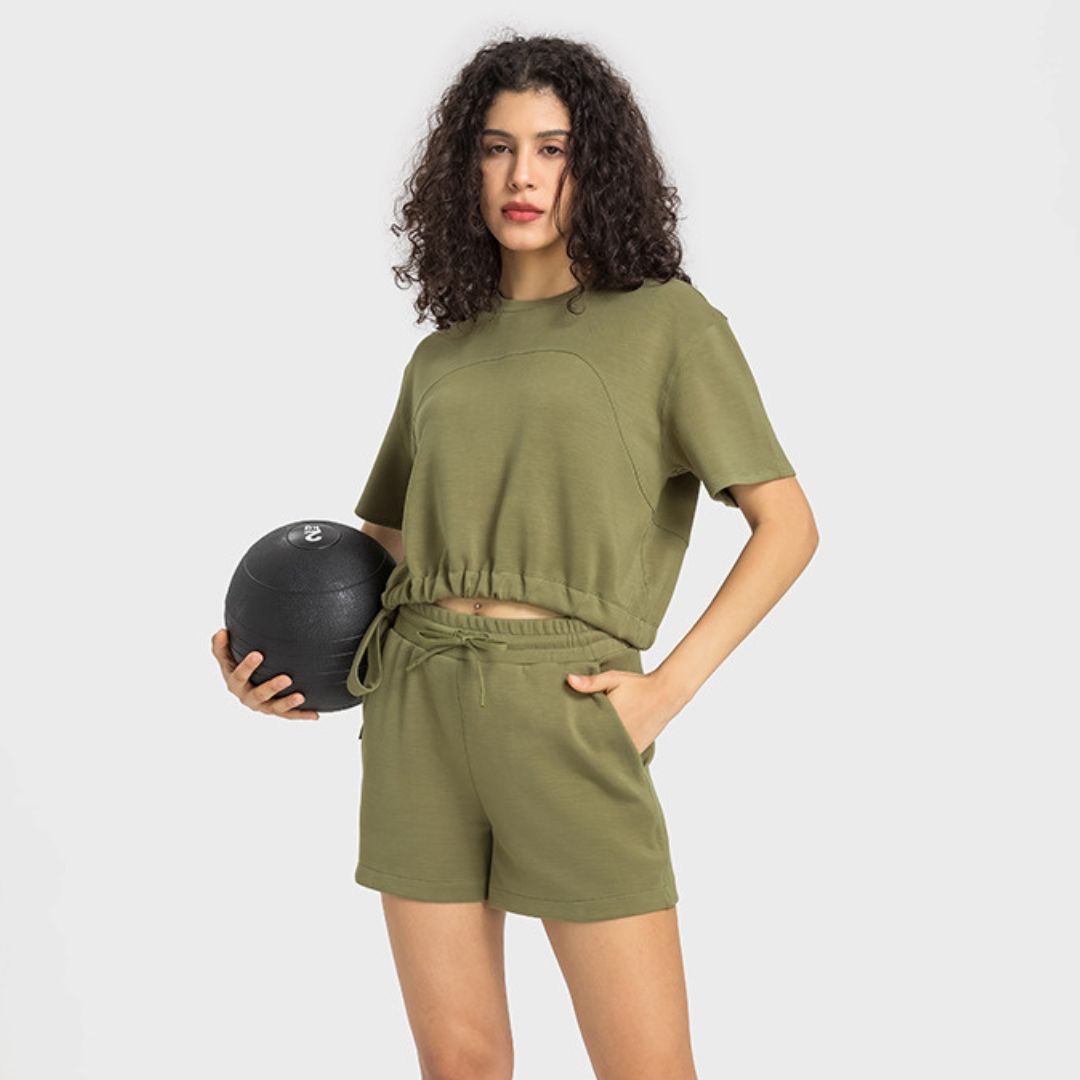 Summer lace-up tunic cropped loose top