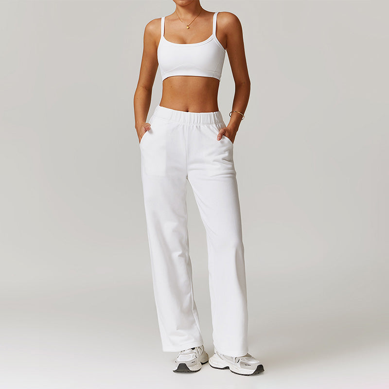 Casual high-waisted straight leg sweatpants and Ultra-Soft Sports Bra Set