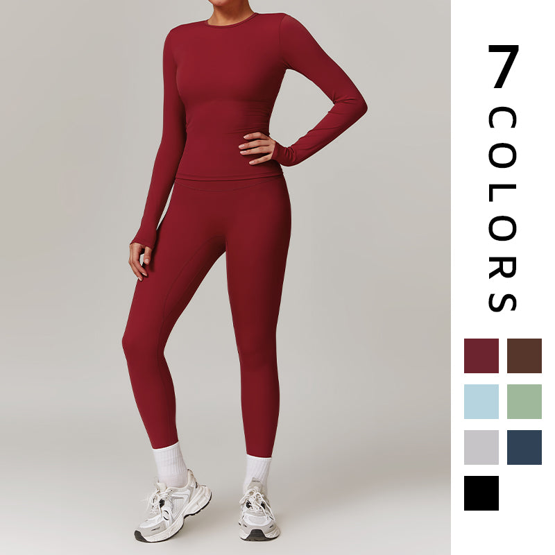 Brush long sleeve sports top & high waist Fitness leggings 2 piece Set