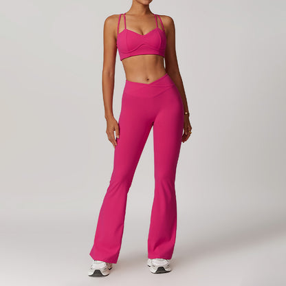 Brushed tight cross back sports bra and pants suit