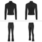 Stand Collar Full Zipper Jacket + High-waisted Flared Leg Pants 2-Piece Set