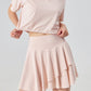 Solid color lapel sport short sleeve top & short skirt 2-piece set