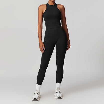 Seamless Racerback Threaded Sports Tank Top + Legging Set