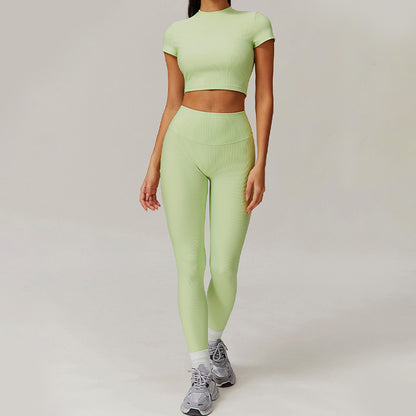 Quick-Dry Short sleeve sports crop top + High-waist legging 2-piece set