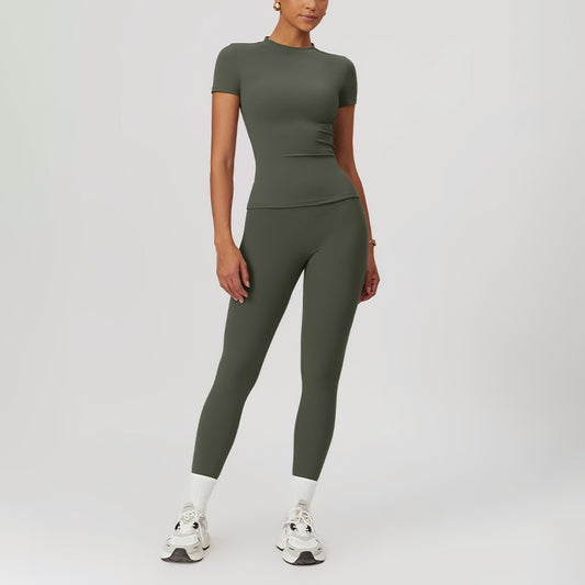 Skinny Short Sleeve Yoga Top + Leggings 2-piece Set