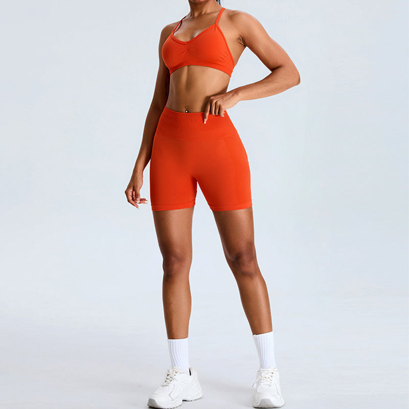 Seamless Cross Back Sports Bra + High Waist Shorts Set