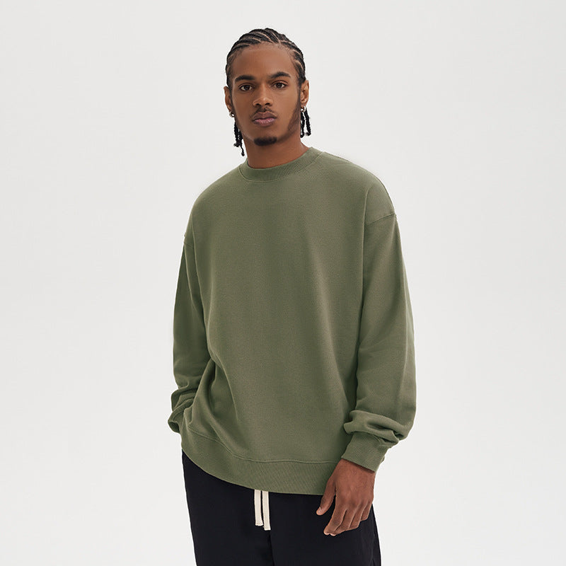 Retro cotton solid color crew neck sweatshirt