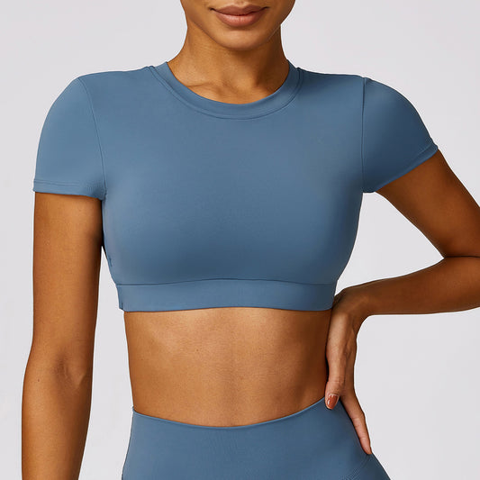 Cross Backless Short Sleeve Sports Crop Top