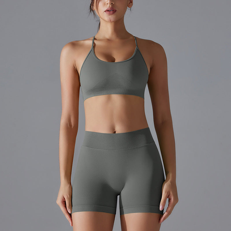 Seamless Cross-back Yoga Bra+ Quick Drying Short Sports Suit